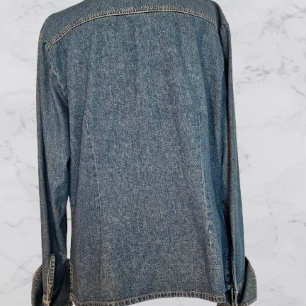 📣 Newport News Jeanology Blue Jean Blazer or Blouse 3/4 Sleeve Layers Size 14 - Picture 2 of 5